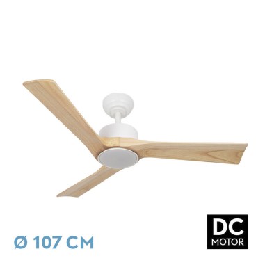 Lámpara Ventilador Blanco y Madera con Mando