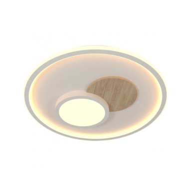 Plafón de techo led blanco y madera